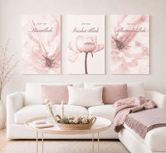 Floral Islamic Canvas Wall Art | Blush Pink Muslim Home Decor