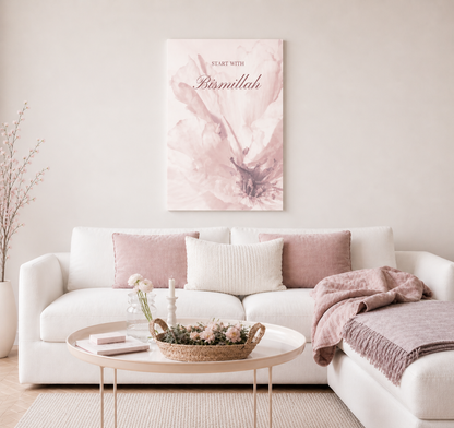 Floral Islamic Canvas Wall Art | Blush Pink Muslim Home Decor