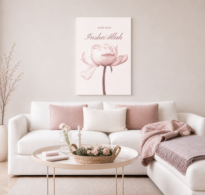 Floral Islamic Canvas Wall Art | Blush Pink Muslim Home Decor