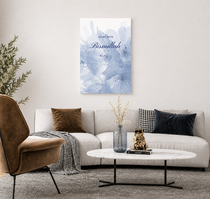 Modern Islamic Canvas Wall Art | Blue Floral Muslim Home Decor