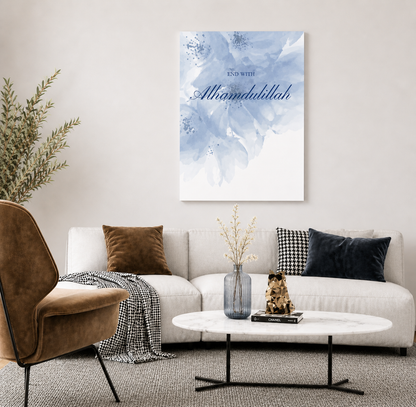 Modern Islamic Canvas Wall Art | Blue Floral Muslim Home Decor
