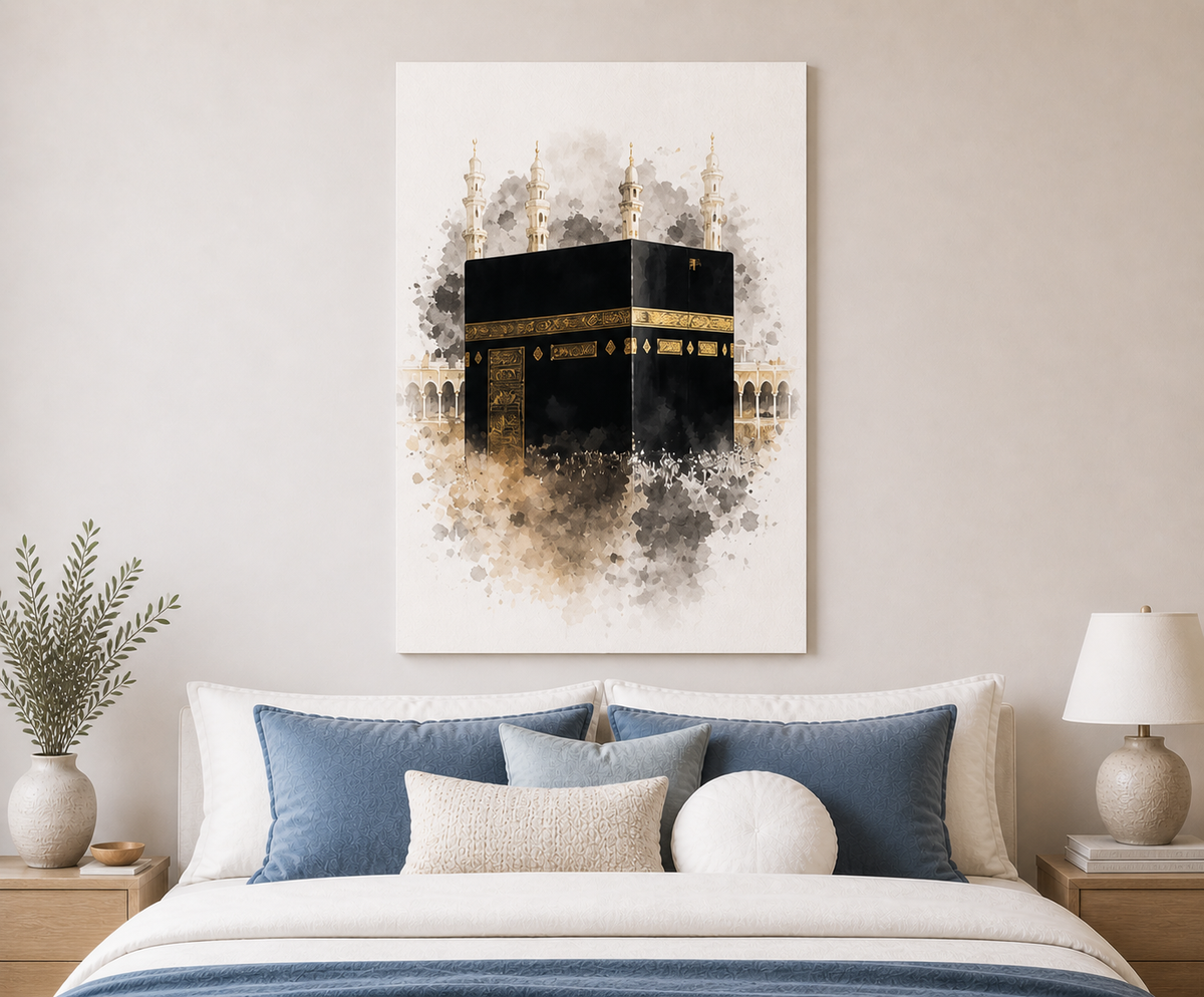 Modern Islamic Canvas Wall Art | Sacred Mosque Watercolor Decor
