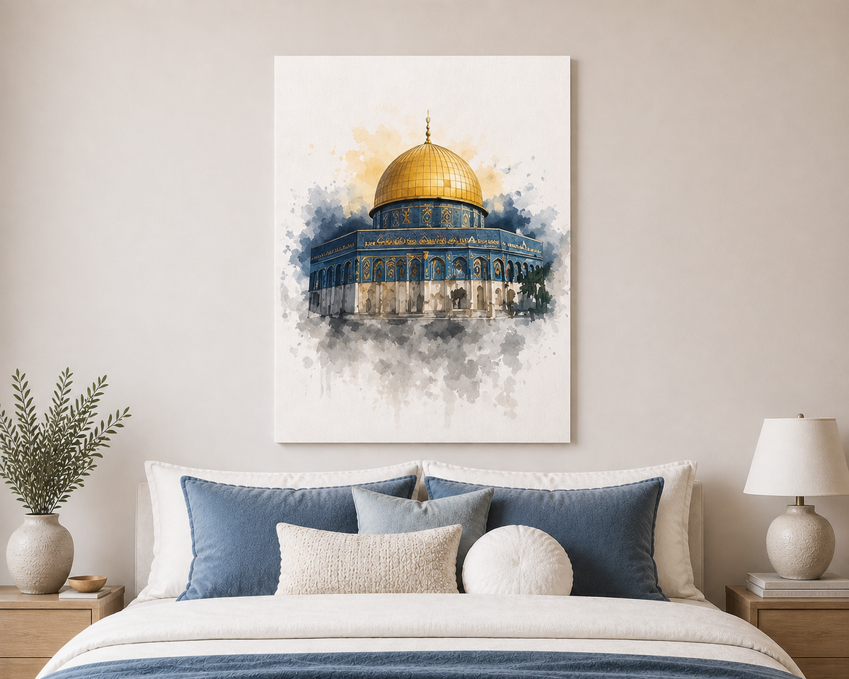 Modern Islamic Canvas Wall Art | Sacred Mosque Watercolor Decor