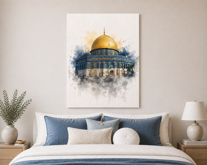 Modern Islamic Canvas Wall Art | Sacred Mosque Watercolor Decor