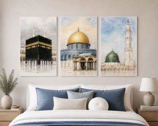 Modern Islamic Canvas Wall Art – Sacred Islamic Places Trio