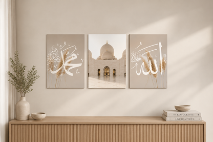 Luxury Islamic Wall Art Trio – Contemporary Muslim Canvas Decor