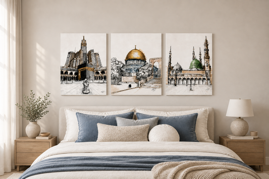 Sacred Islamic Landmarks Canvas Set – Modern Mosque Wall Art