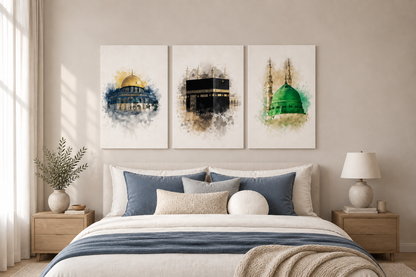 Modern Islamic Canvas Wall Art | Sacred Mosque Watercolor Decor