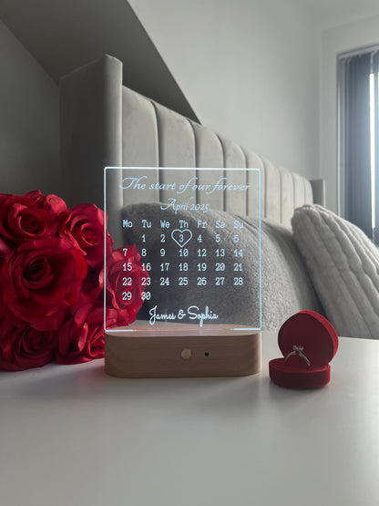 Personalised Couple Calendar LED Lamp Custom Date and Names Night Light Valentine’s Day Wedding Anniversary Engagement Romantic Gift