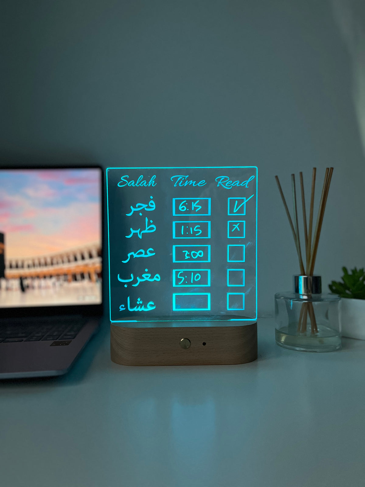 Erasable Prayer Times LED Tracker Lamp | Personalised Islamic Gift | Salah Schedule Desk Light & Home Decor for Him or Her