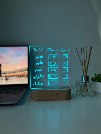 Erasable Prayer Times LED Tracker Lamp | Personalised Islamic Gift | Salah Schedule Desk Light & Home Decor for Him or Her