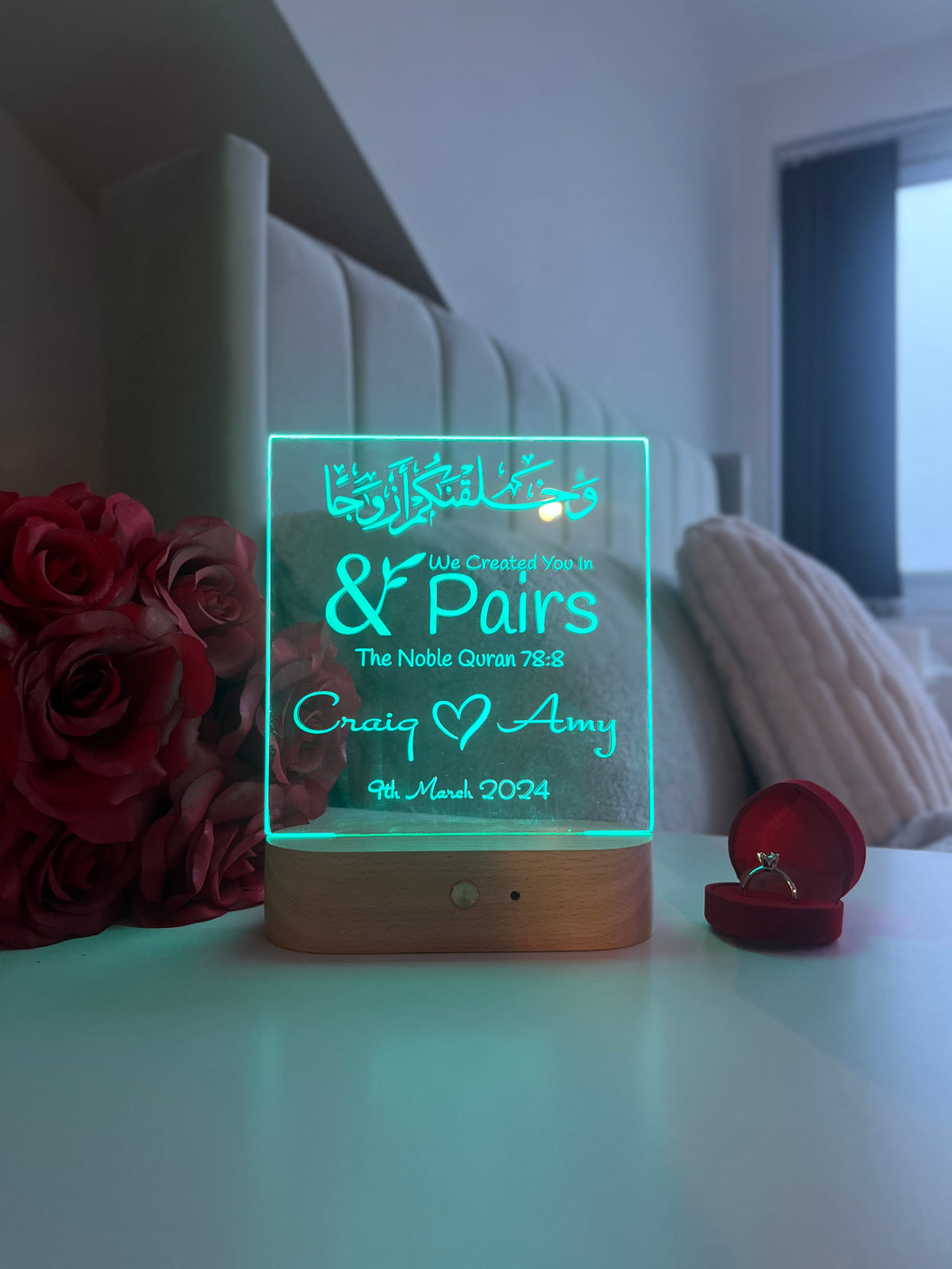 Personalised Islamic Nikah LED Lamp “We Made You In Pairs” Valentine’s Day Anniversary Gift for Muslim Couple Romantic Home Decor