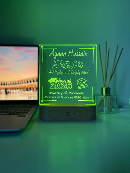 Personalised University & Alimah Graduation LED Lamp – Hijabi Portrait Outline & Custom Name