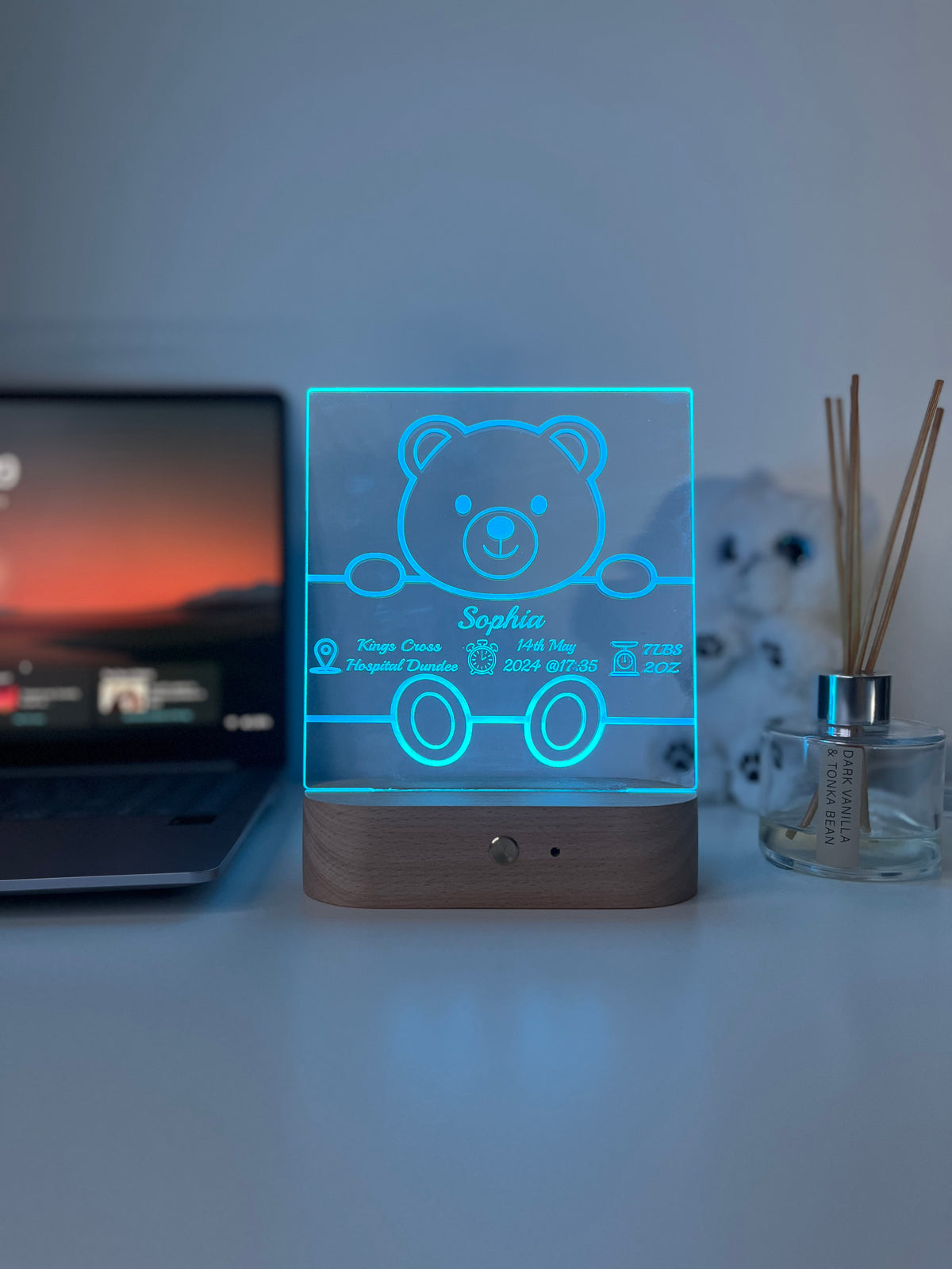 Engraved Baby Name & Birth Details LED Night Light | Nursery Room Decor | Unique Newborn Keepsake Gift for Parents