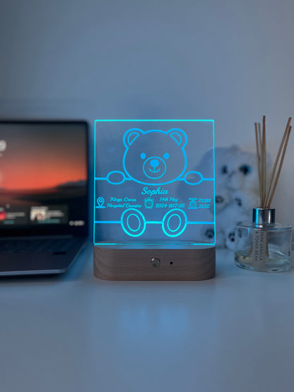 Engraved Baby Name & Birth Details LED Night Light | Nursery Room Decor | Unique Newborn Keepsake Gift for Parents