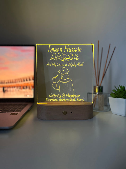 Personalised University & Alimah Graduation LED Lamp |  Hijabi Portrait Outline & Custom Name