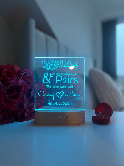Personalised Islamic Nikah LED Lamp “We Made You In Pairs” Valentine’s Day Anniversary Gift for Muslim Couple Romantic Home Decor
