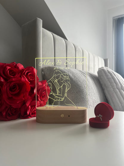 Personalised Couple Portrait Outline LED Lamp with Custom Names and Date Valentine’s Day Wedding Anniversary Romantic Gift