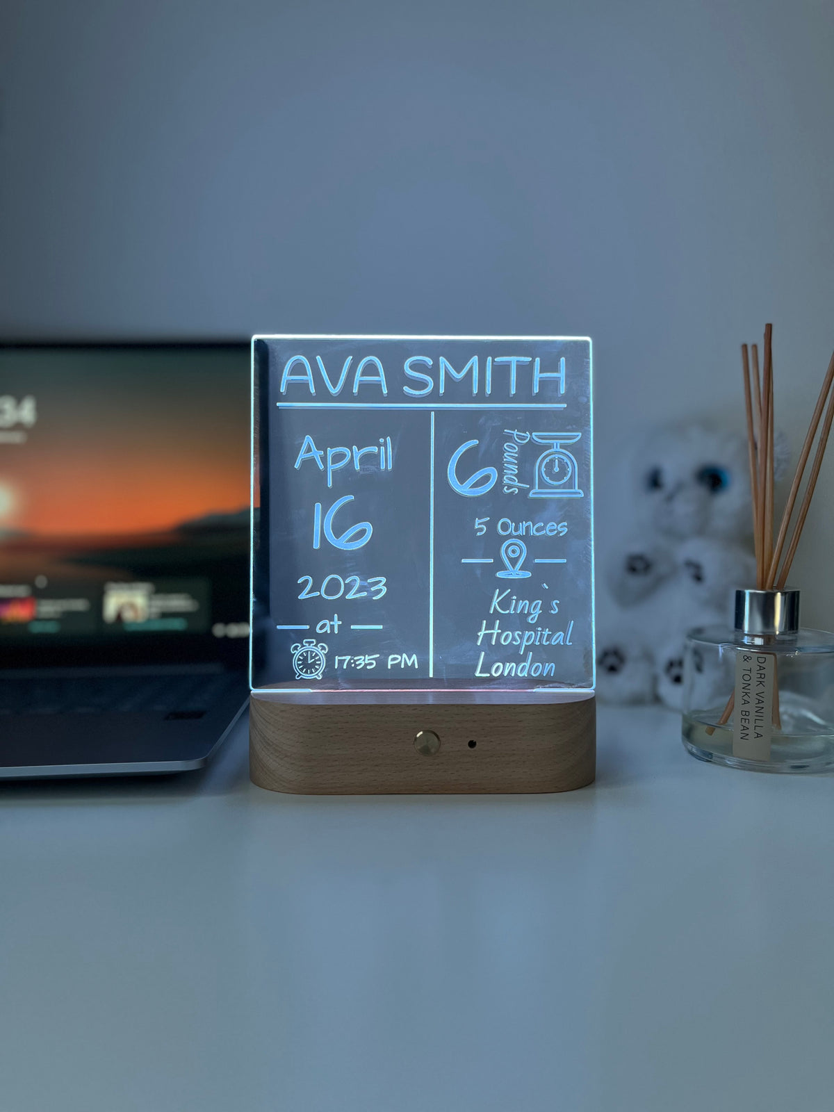 Personalised Baby Birth Stats LED Night Light | Custom Name & Details Lamp | Newborn Gift, Nursery Decor, Baby Keepsake for Parents