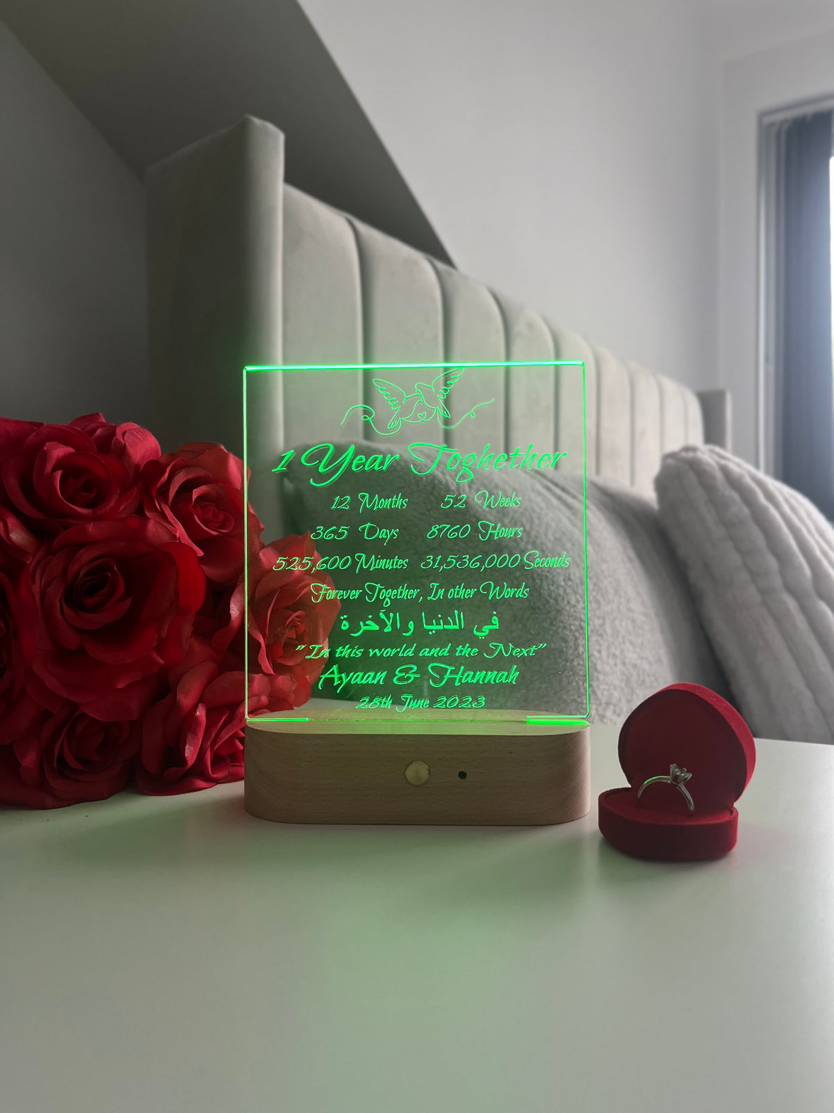 Islamic Nikah Anniversary LED Lamp “Fi Dunya Wal Akhirah” Personalised Valentine’s Day Wedding Gift for Newlywed Couple
