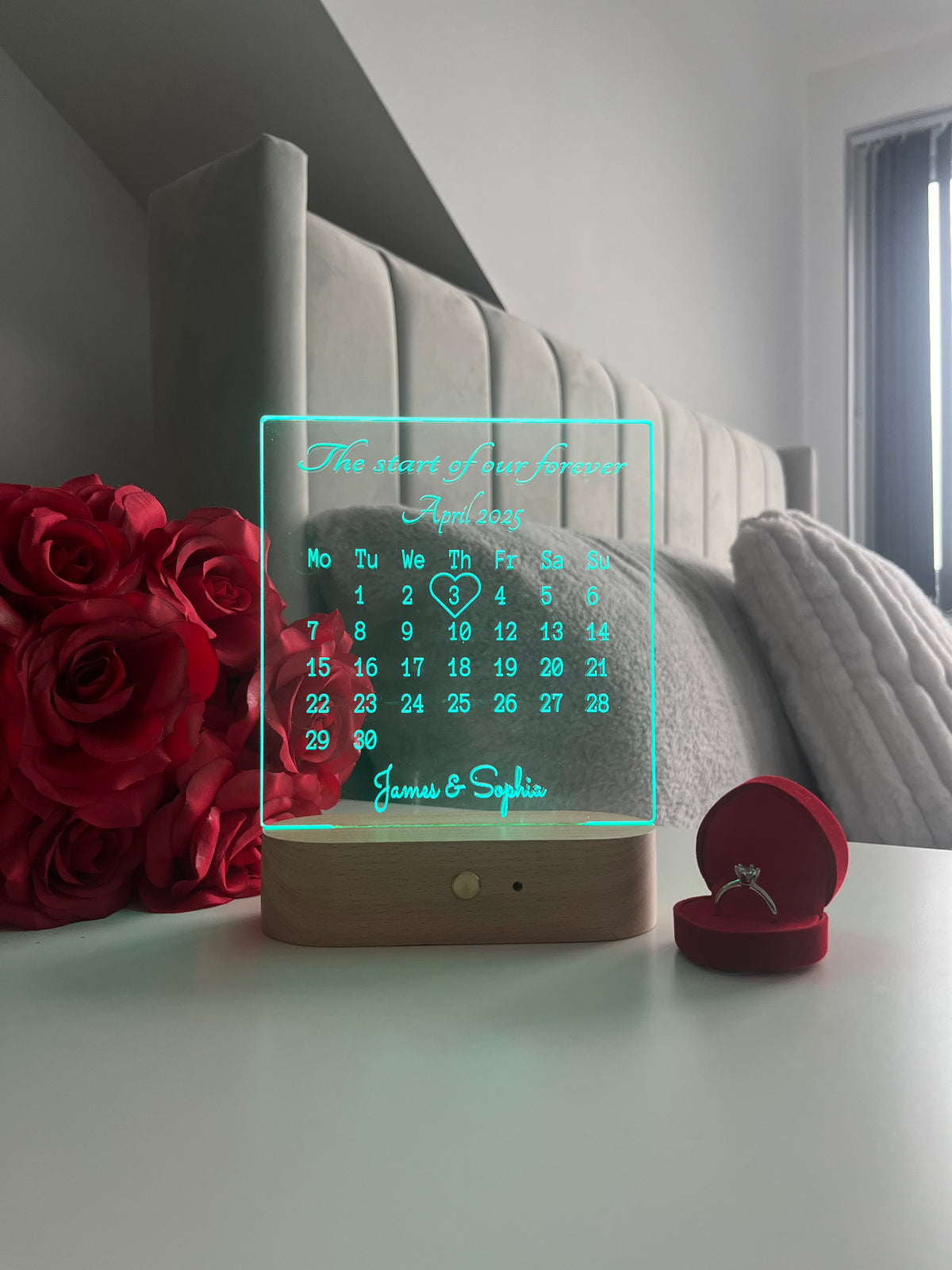 Personalised Couple Calendar LED Lamp Custom Date and Names Night Light Valentine’s Day Wedding Anniversary Engagement Romantic Gift