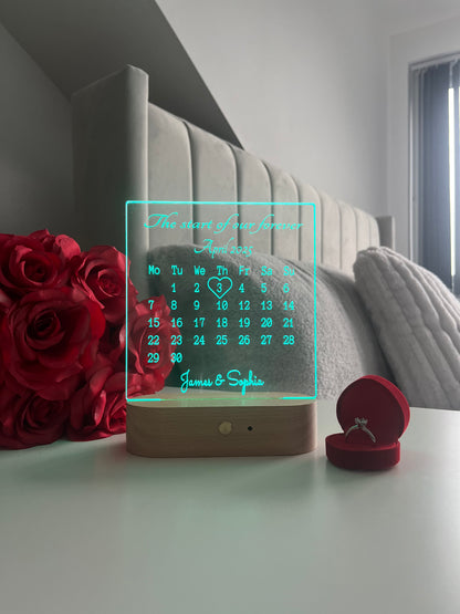 Personalised Couple Calendar LED Lamp Custom Date and Names Night Light Valentine’s Day Wedding Anniversary Engagement Romantic Gift