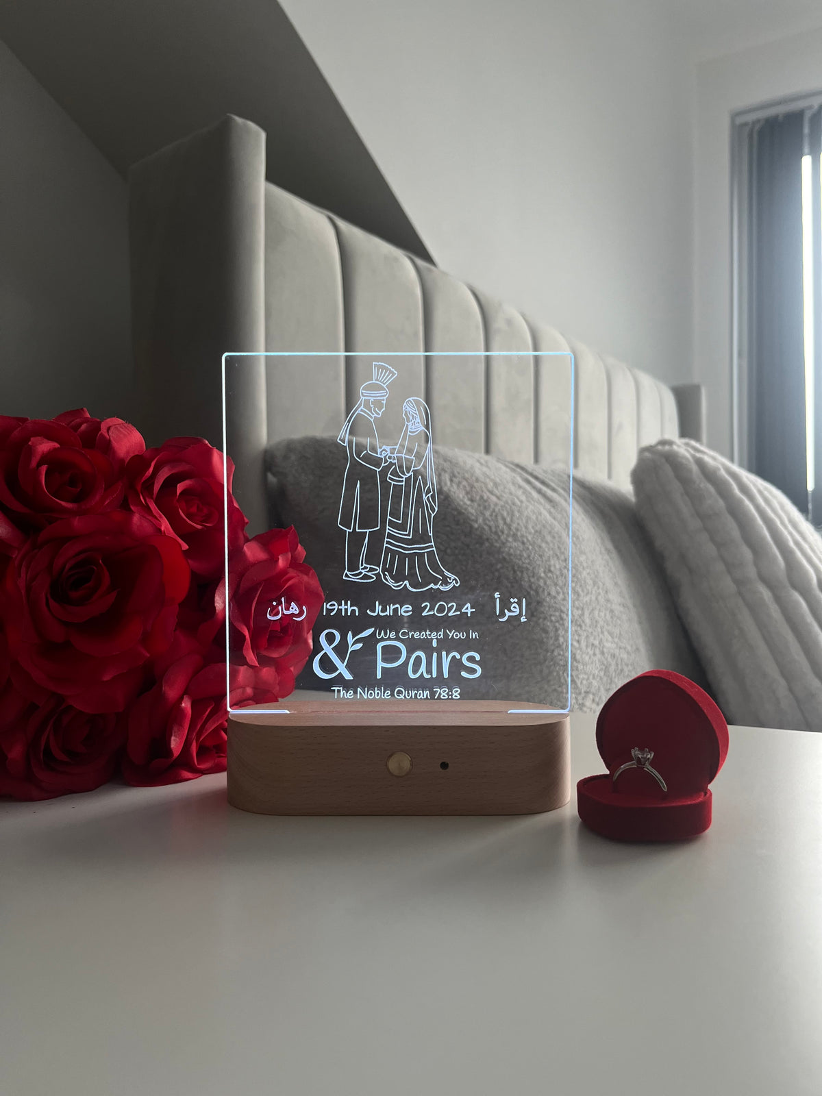 Bride & Groom Outline LED Lamp “We Made You In Pairs” Personalised Islamic Nikah Wedding Valentine’s Day Gift for Couple