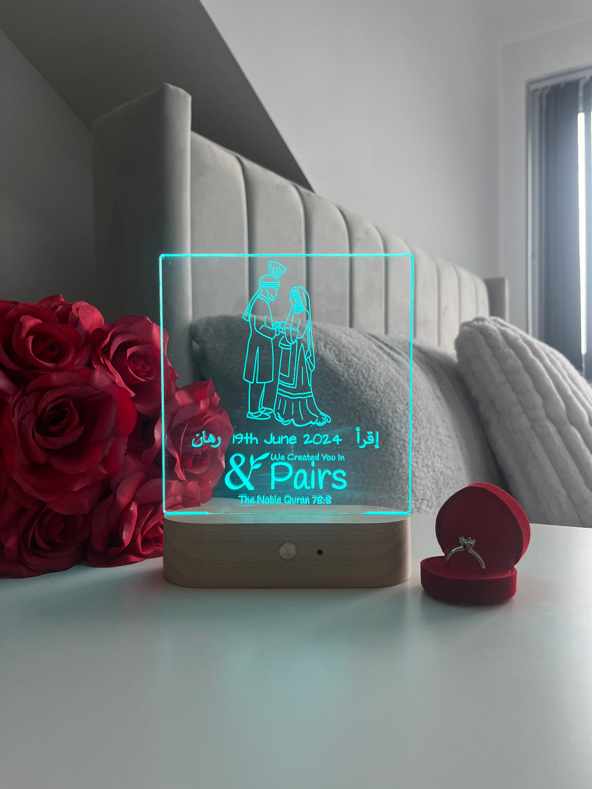 Bride & Groom Outline LED Lamp “We Made You In Pairs” Personalised Islamic Nikah Wedding Valentine’s Day Gift for Couple
