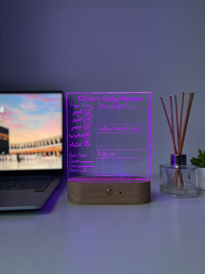 Personalised Islamic Day Planner LED Lamp | Salah Tracker, Qur’an Tracker & Surah Review | Islamic Gift for Him or Her