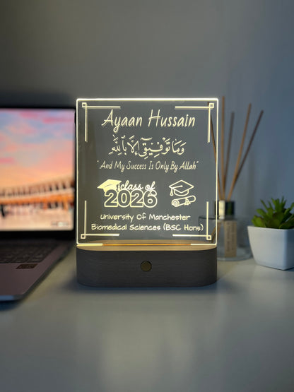 Personalised University & Alimah Graduation LED Lamp – Hijabi Portrait Outline & Custom Name