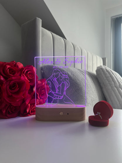 Personalised Couple Portrait Outline LED Lamp with Custom Names and Date Valentine’s Day Wedding Anniversary Romantic Gift