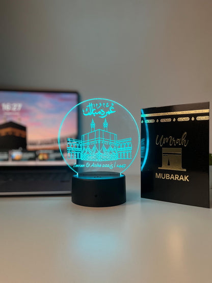 Umrah Mubarak Personalised LED Lamp |  Custom Engraved Acrylic Night Light | Meaningful Hajj/Umrah Home Decor & Keepsake
