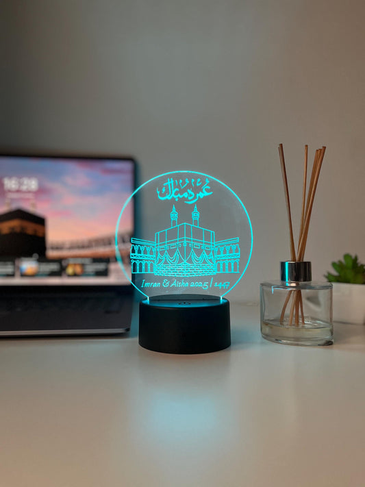 Umrah Mubarak Personalised LED Lamp |  Custom Engraved Acrylic Night Light | Meaningful Hajj/Umrah Home Decor & Keepsake