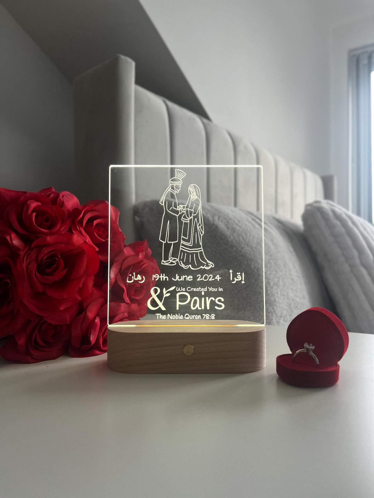 Bride & Groom Outline LED Lamp “We Made You In Pairs” Personalised Islamic Nikah Wedding Valentine’s Day Gift for Couple