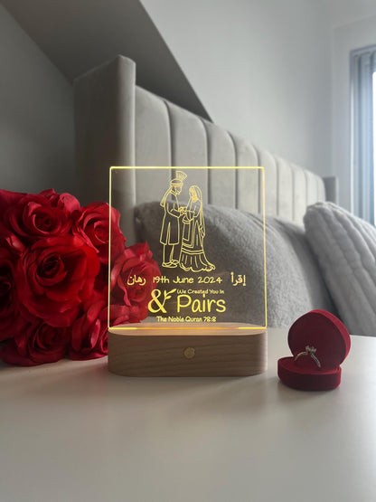 Bride & Groom Outline LED Lamp “We Made You In Pairs” Personalised Islamic Nikah Wedding Valentine’s Day Gift for Couple