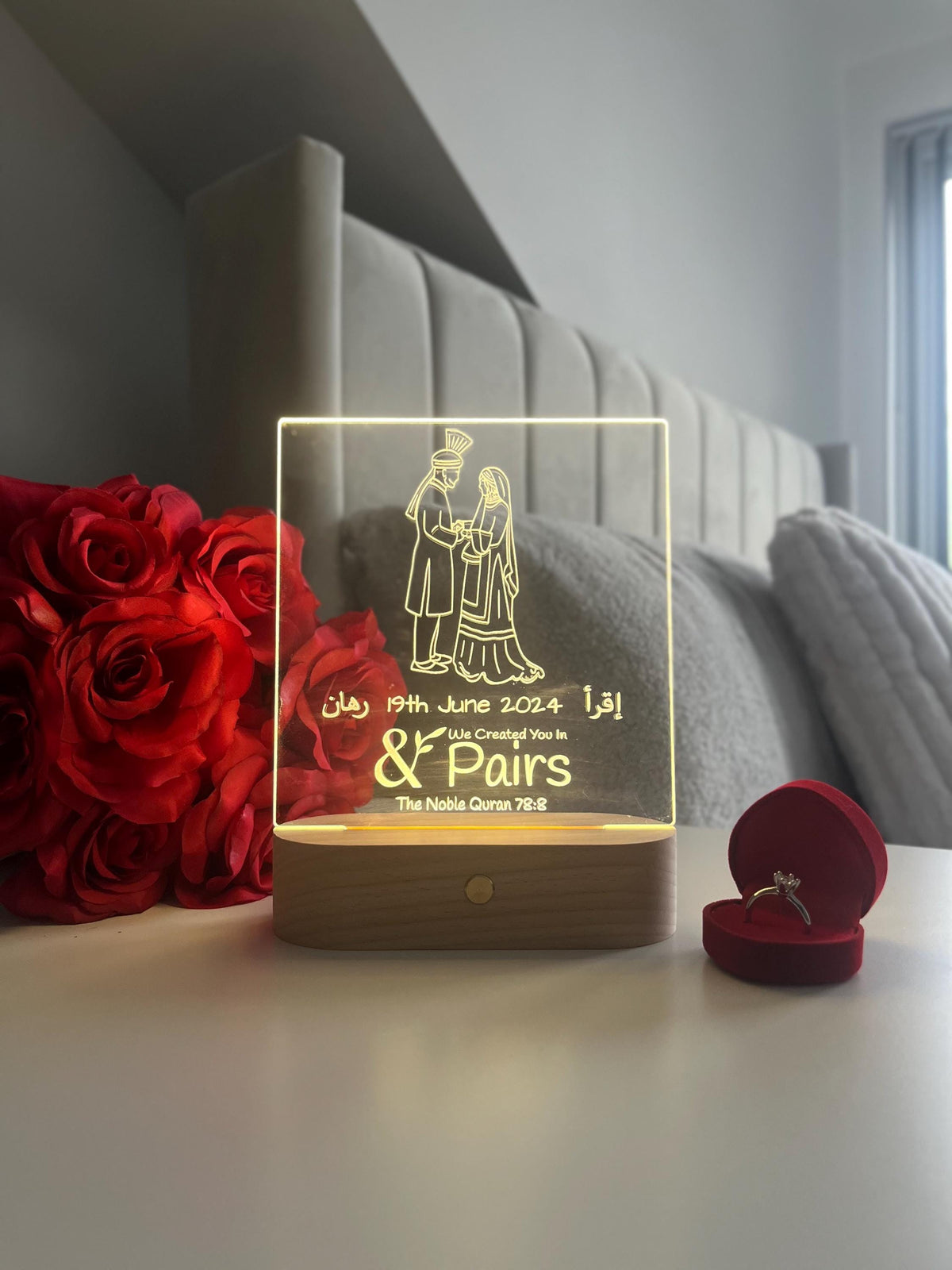 Bride & Groom Outline LED Lamp “We Made You In Pairs” Personalised Islamic Nikah Wedding Valentine’s Day Gift for Couple