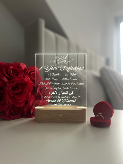 Islamic Nikah Anniversary LED Lamp “Fi Dunya Wal Akhirah” Personalised Valentine’s Day Wedding Gift for Newlywed Couple