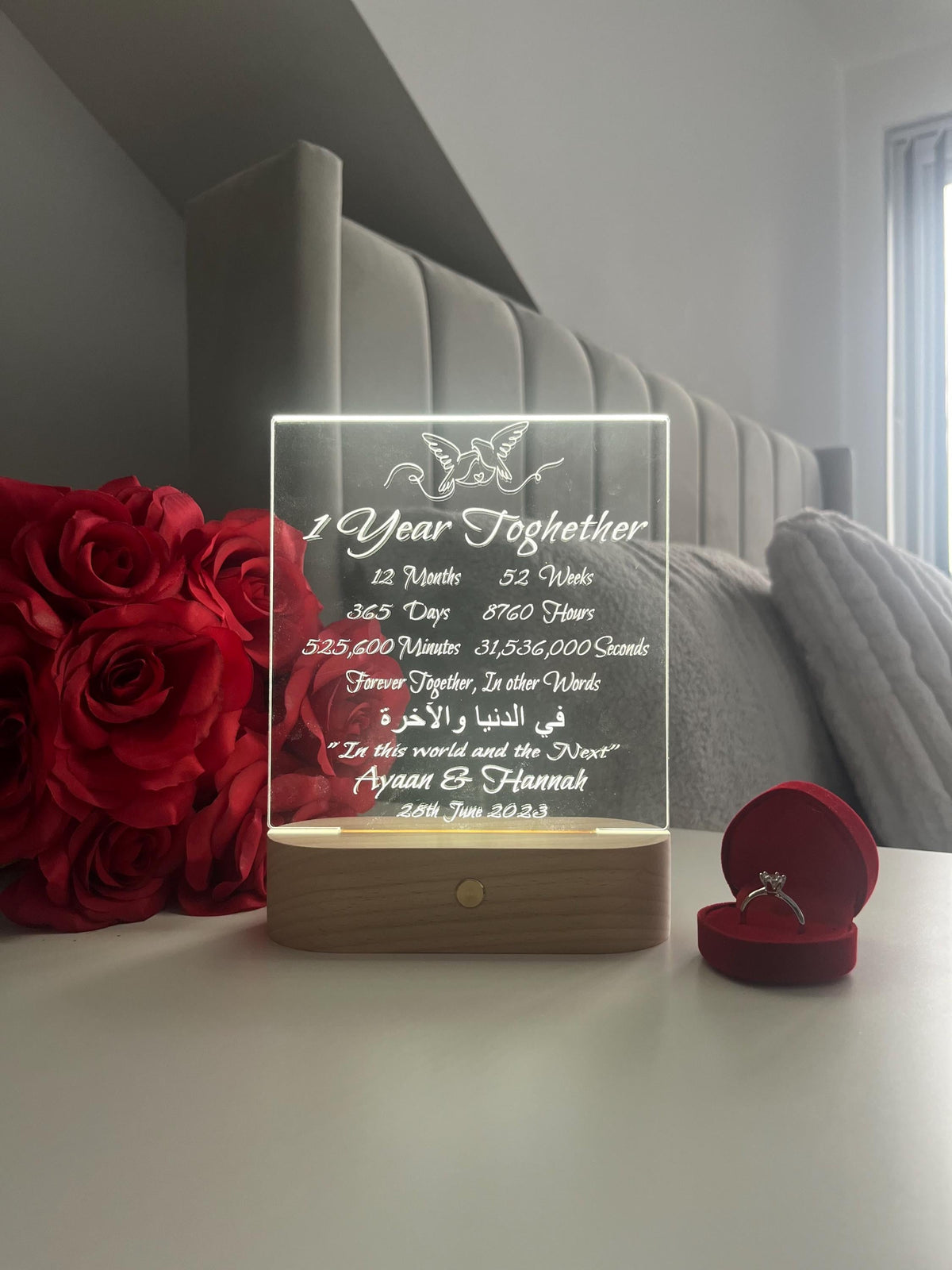 Islamic Nikah Anniversary LED Lamp “Fi Dunya Wal Akhirah” Personalised Valentine’s Day Wedding Gift for Newlywed Couple