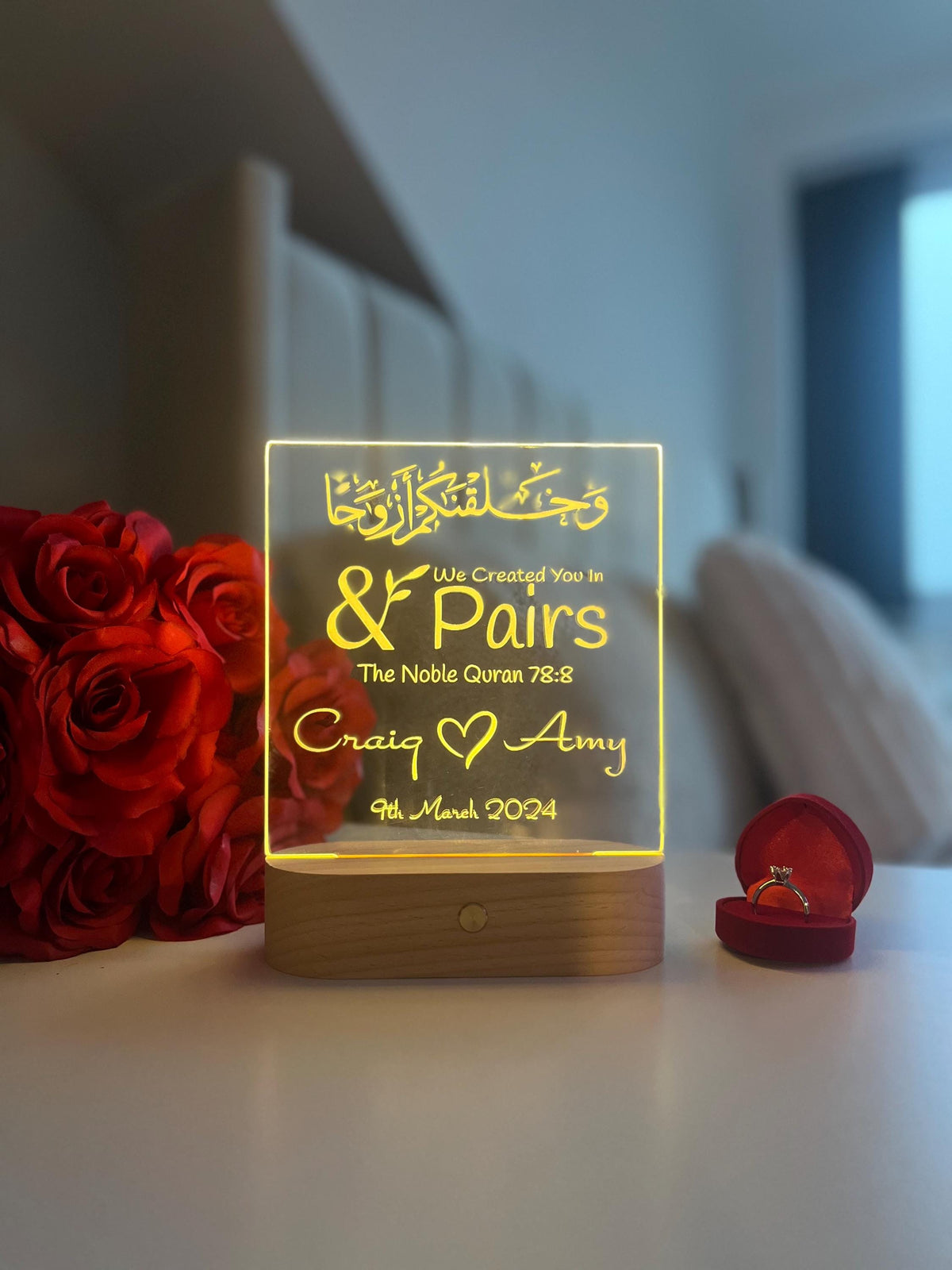 Personalised Islamic Nikah LED Lamp “We Made You In Pairs” Valentine’s Day Anniversary Gift for Muslim Couple Romantic Home Decor