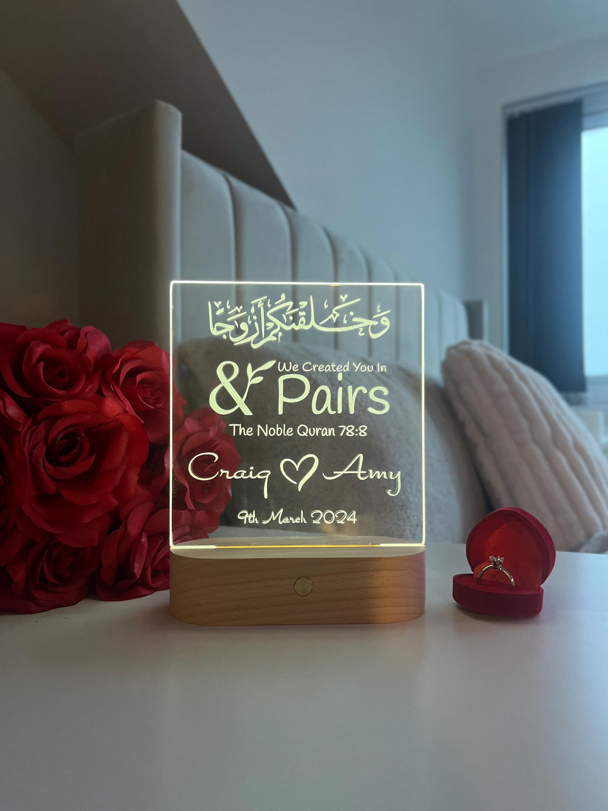 Personalised Islamic Nikah LED Lamp “We Made You In Pairs” Valentine’s Day Anniversary Gift for Muslim Couple Romantic Home Decor