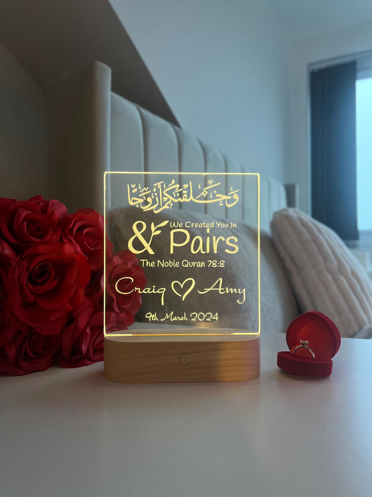 Personalised Islamic Nikah LED Lamp “We Made You In Pairs” Valentine’s Day Anniversary Gift for Muslim Couple Romantic Home Decor