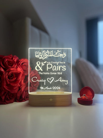 Personalised Islamic Nikah LED Lamp “We Made You In Pairs” Valentine’s Day Anniversary Gift for Muslim Couple Romantic Home Decor