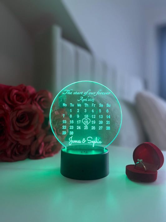 Personalised Calendar Date LED Lamp Custom Couple Night Light with Names and Special Date Anniversary Engagement Wedding Gift Keepsake Decor