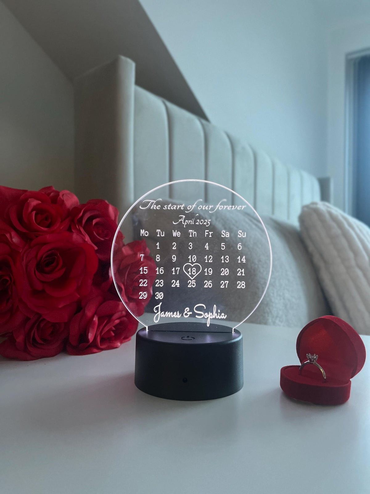 Personalised Calendar Date LED Lamp Custom Couple Night Light with Names and Special Date Anniversary Engagement Wedding Gift Keepsake Decor