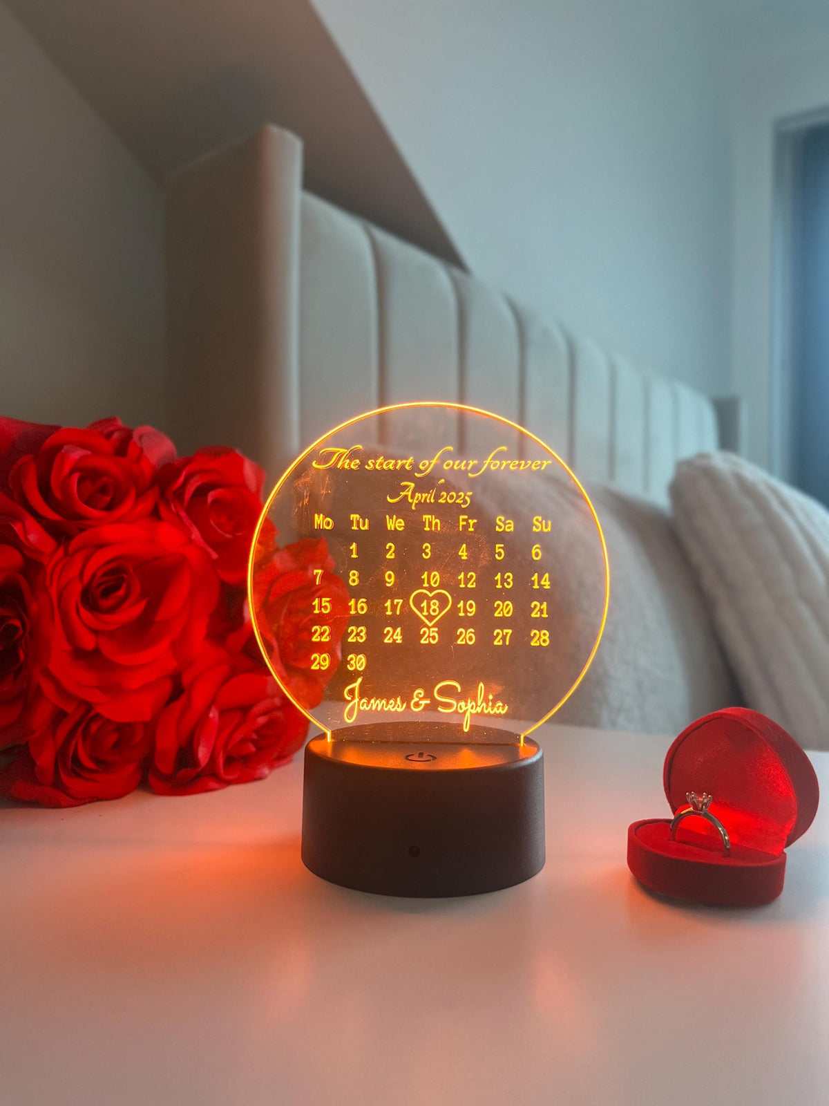 Personalised Calendar Date LED Lamp Custom Couple Night Light with Names and Special Date Anniversary Engagement Wedding Gift Keepsake Decor