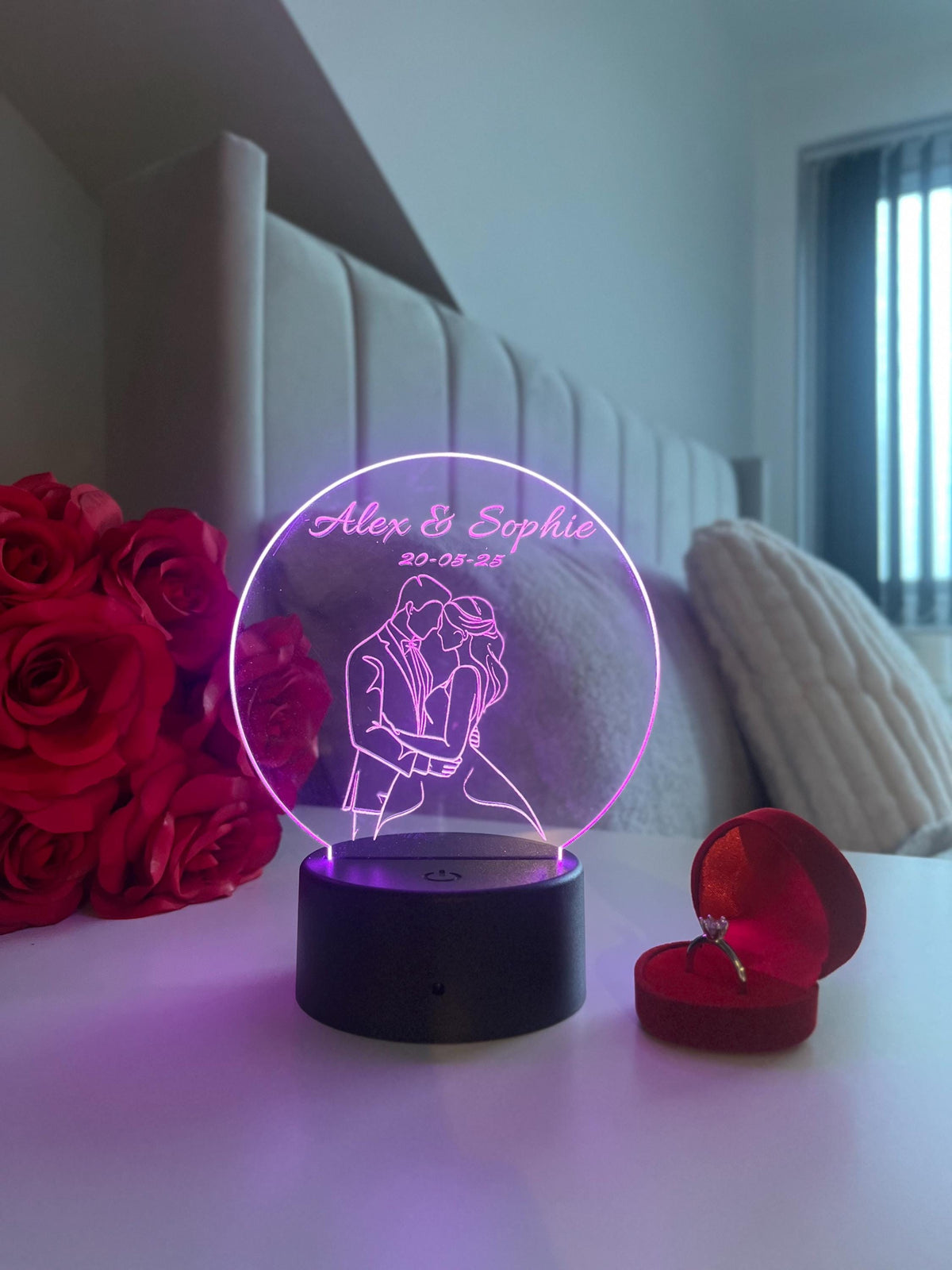 Custom Couple Wedding Lamp Engraved Line Art Acrylic Night Light Valentine’s Day Personalised Anniversary Gift for Husband and Wife Decor
