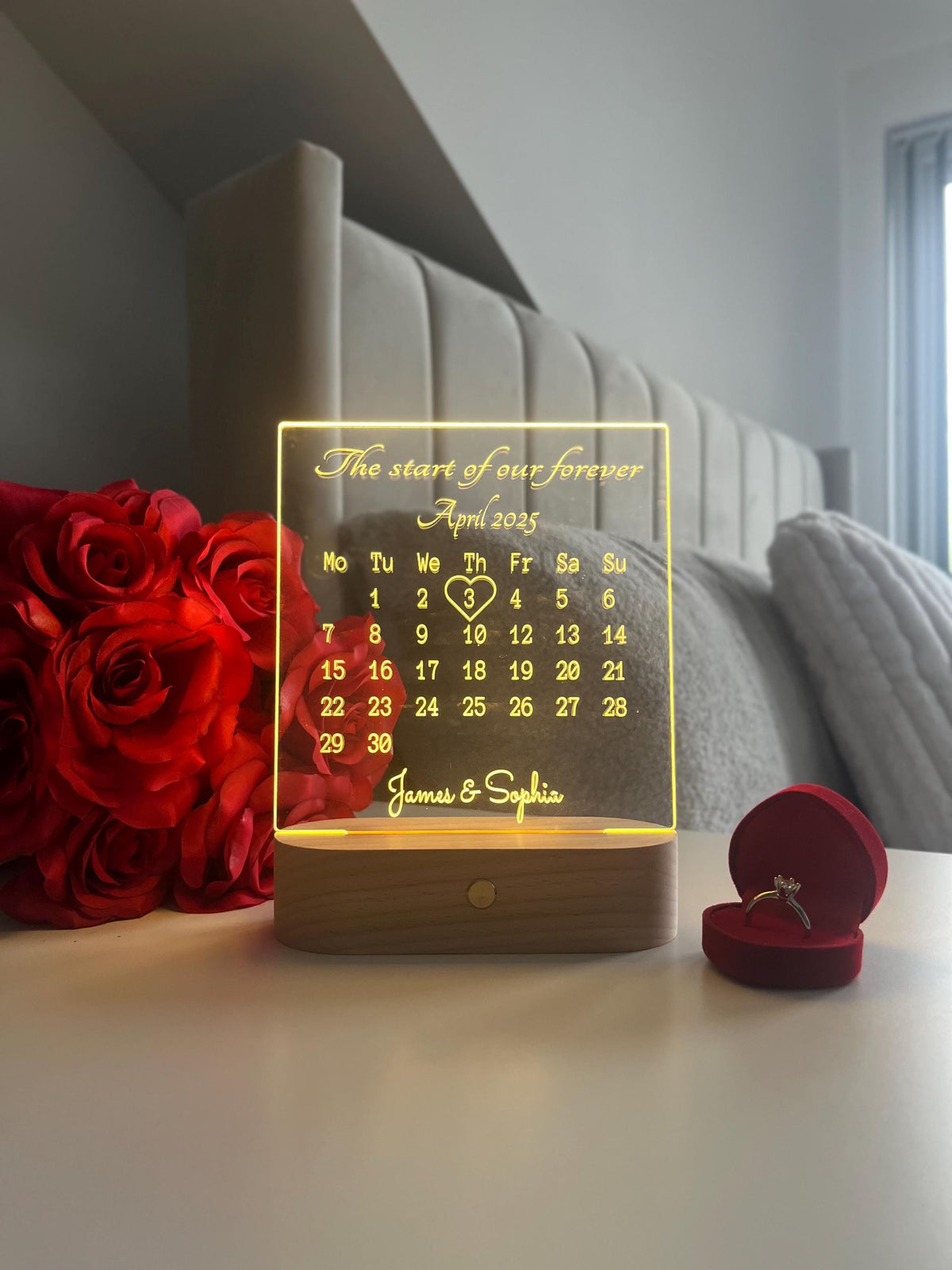 Personalised Couple Calendar LED Lamp Custom Date and Names Night Light Valentine’s Day Wedding Anniversary Engagement Romantic Gift