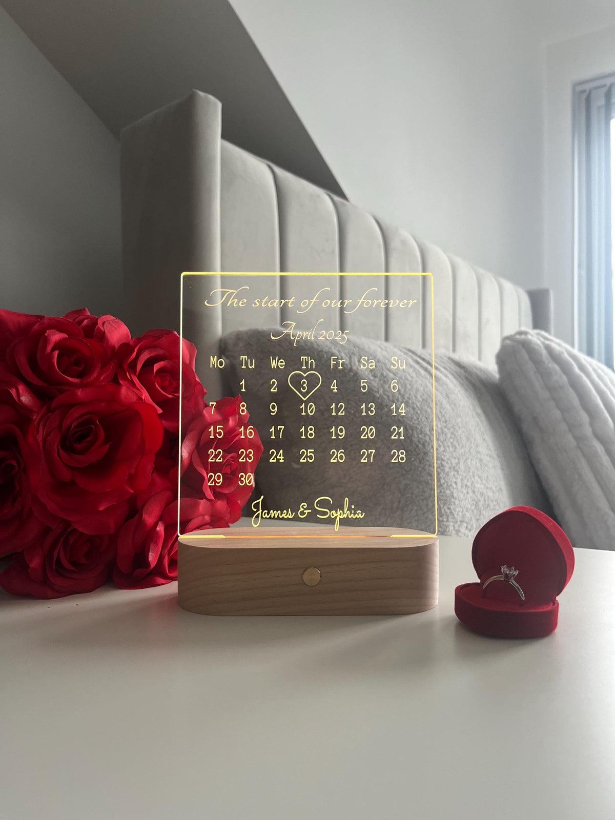 Personalised Couple Calendar LED Lamp Custom Date and Names Night Light Valentine’s Day Wedding Anniversary Engagement Romantic Gift