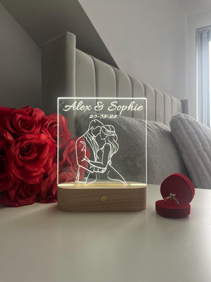 Personalised Couple Portrait Outline LED Lamp with Custom Names and Date Valentine’s Day Wedding Anniversary Romantic Gift