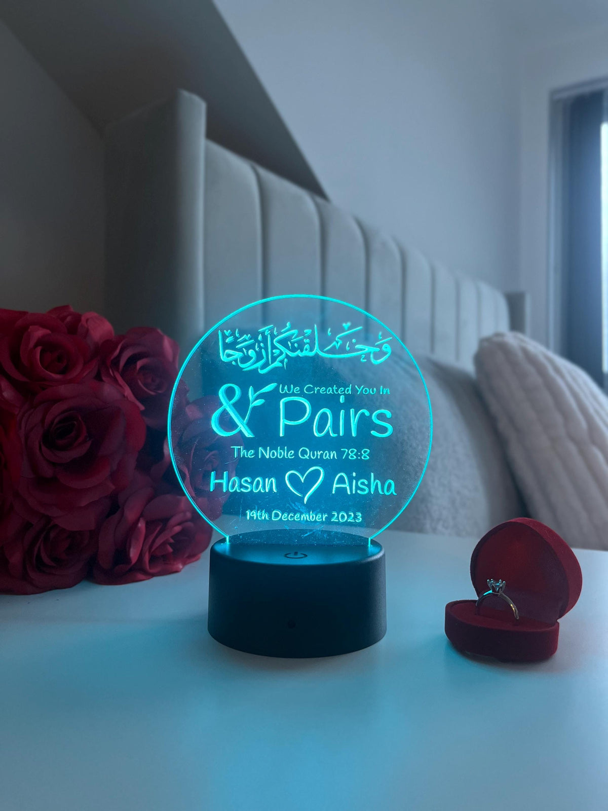 Personalised Islamic Wedding and Nikah LED Lamp “We Made You In Pairs” Valentine’s Day Anniversary Gift for Newly Wedded Couple Room Decor